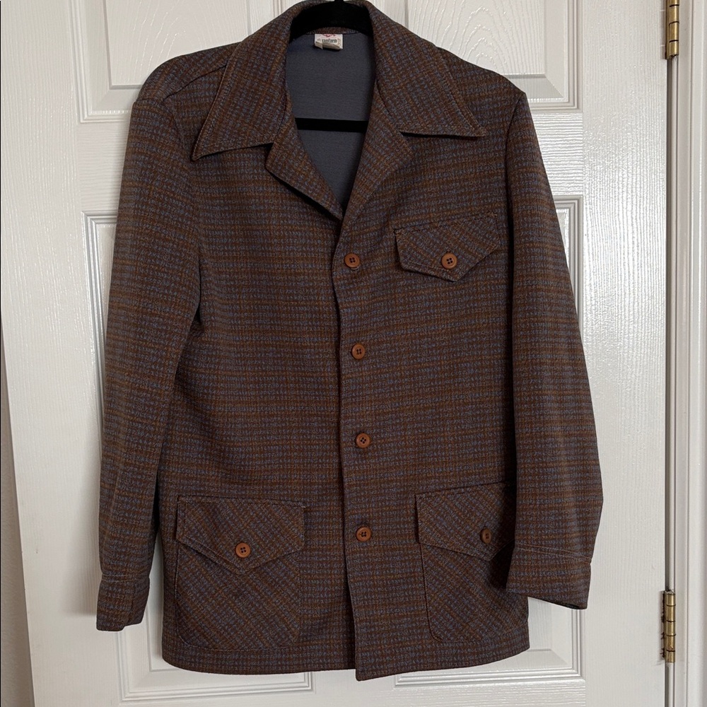 TRUE VINTAGE 1970’s Jantzen Men's Dark Brown tweed Checked jacket